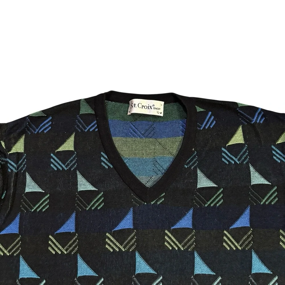 St. Croix Crewneck Sweater All Over Print Men's Large Geometric Vintage Colorful